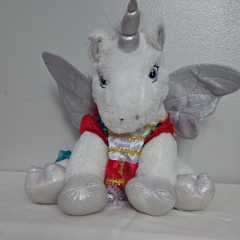The Bear Factory, White Unicorn Plush with Silver Wings